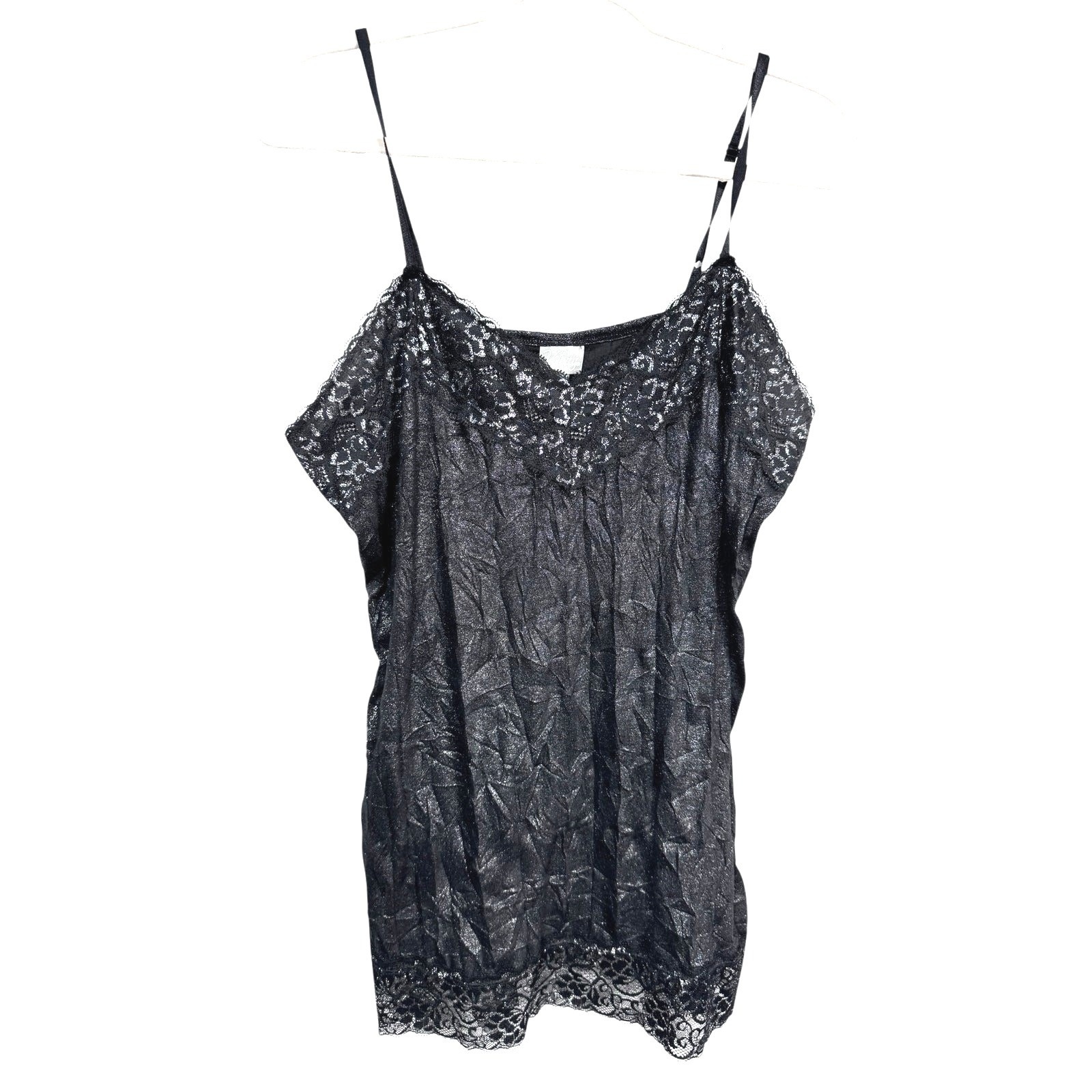 Vanity Vintage Y2k Crinkle Black Sparkle Lace Blouse Womens Xl Party Evening Top